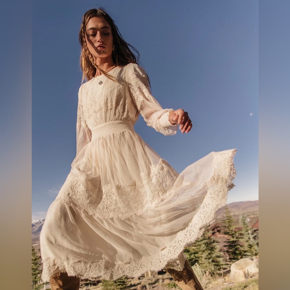 Böhme Lilith Midi Dress in Ivory